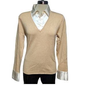 EAST 5th Gold Sparkly Elegant Sweater with  Ivory Satin Size L Grande